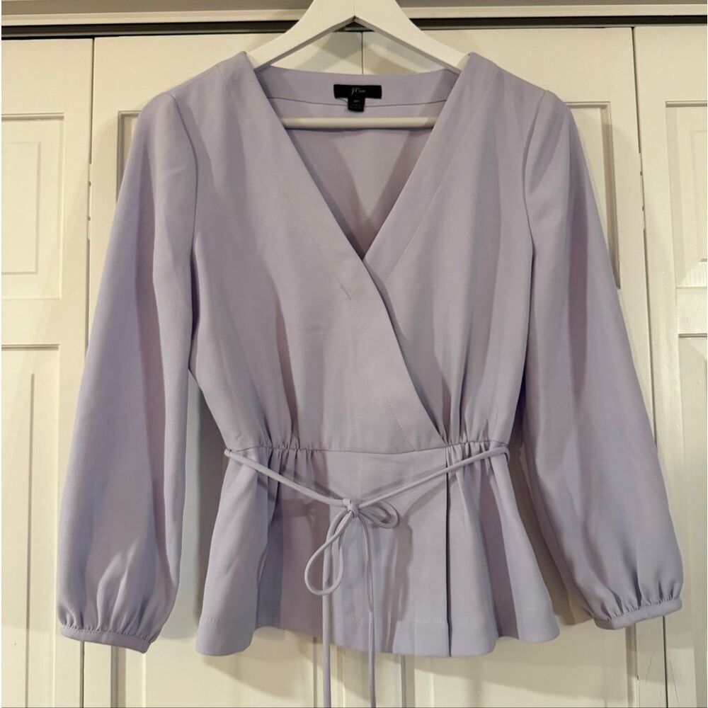 J.Crew lavender faux wrap puff sleeve blouse size 8 petite - Picture 2 of 8
